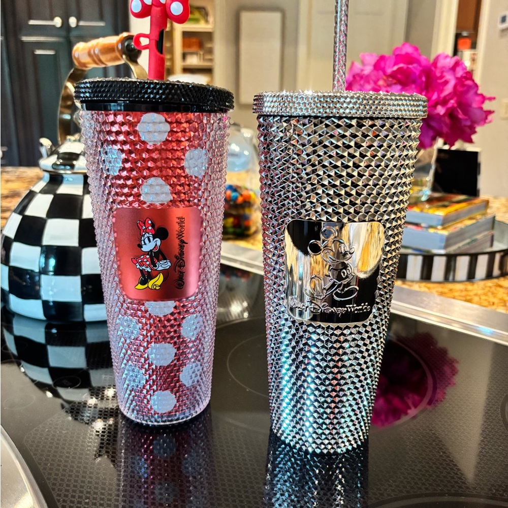 Disney World STARBUCKS Minnie Mouse & Mickey Mouse CUPS w Straws